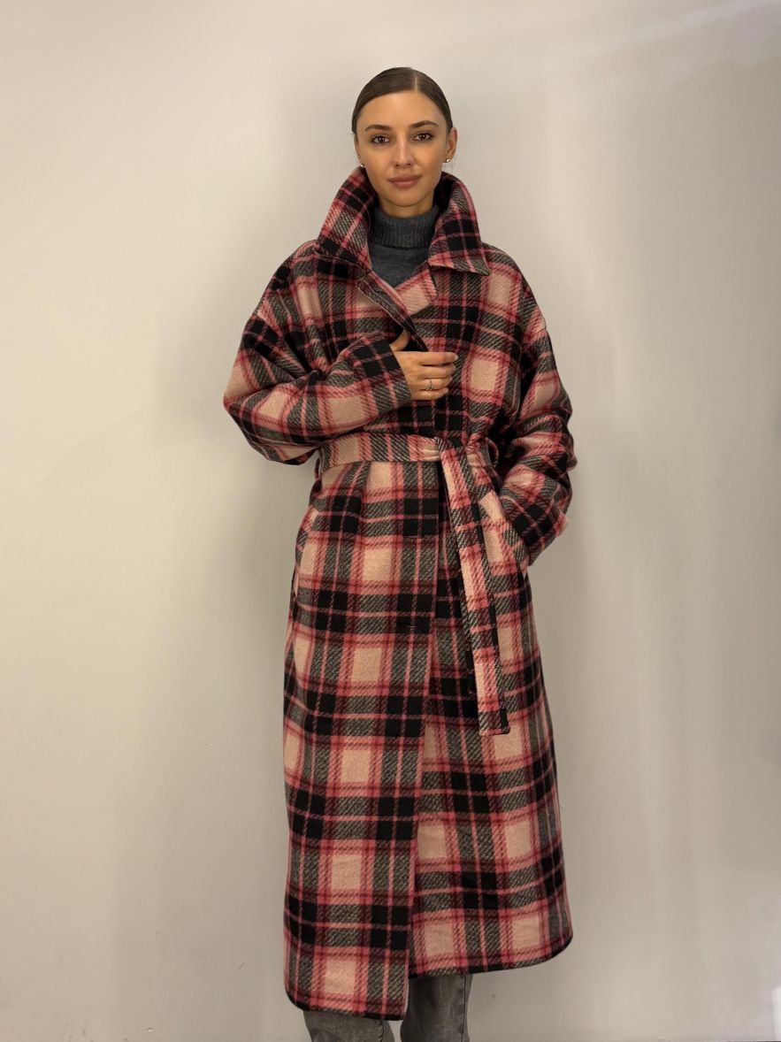 Płaszcz Wełniany Kind of Magic różowo czarno czerwona krata