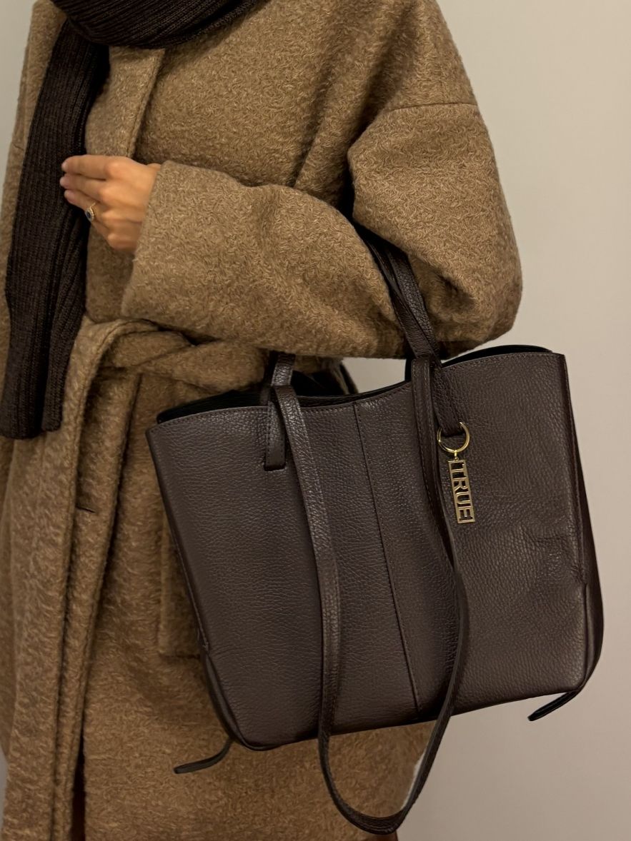 Torebka skórzana brązowo czekoladowa z podwójnymi uszami 100% skóra naturalna