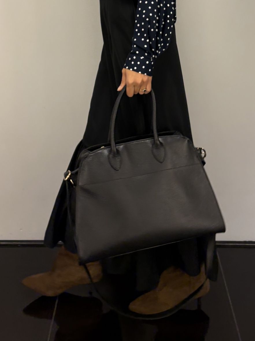 Duża Torebka skórzana czarna z podwójnymi uszami i długim paskiem 100% skóra naturalna