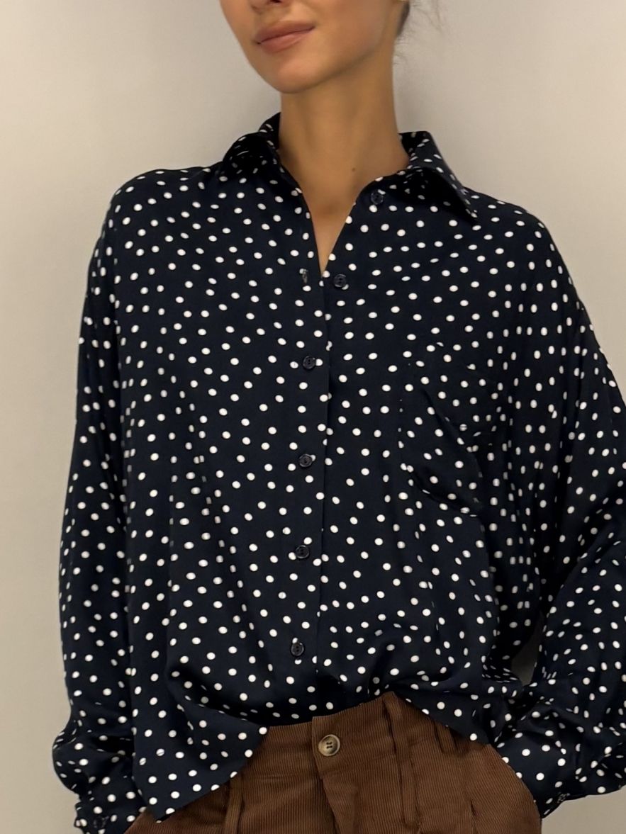 Koszula oversize My Style granatowa w białe groszki 100% wiskoza