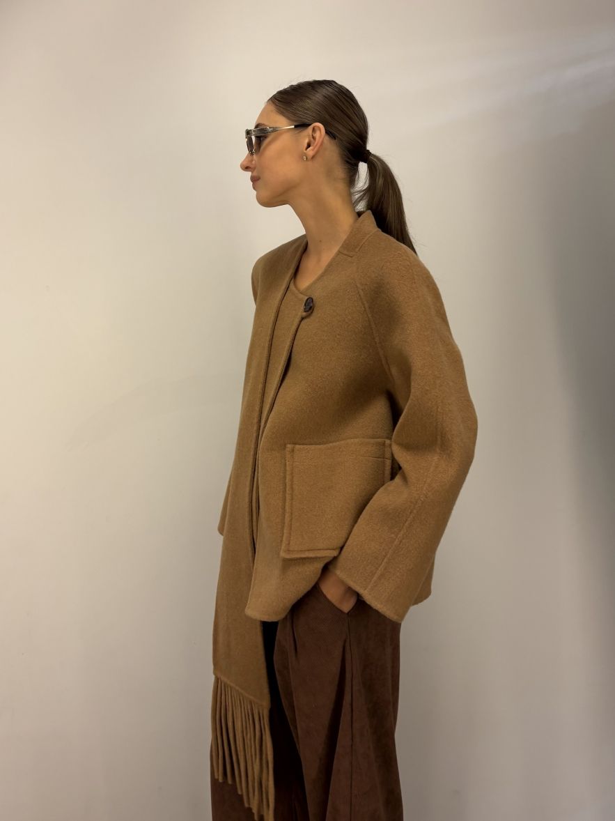 Kurtko płaszczyk wełniany camelowy karmelowy 100% Wełna z osobnym szalem w komplecie