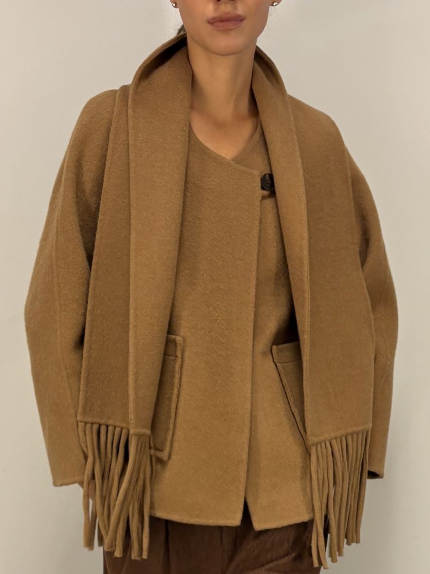 Kurtko płaszczyk wełniany camelowy karmelowy 100% Wełna z osobnym szalem w komplecie