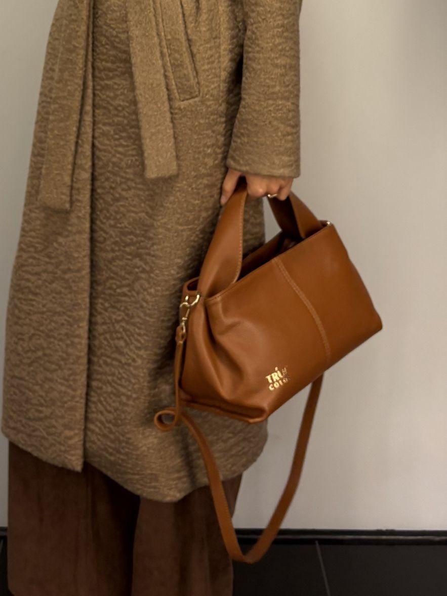 Skórzana camel koniak torebka kuferek 100% skóra naturalna