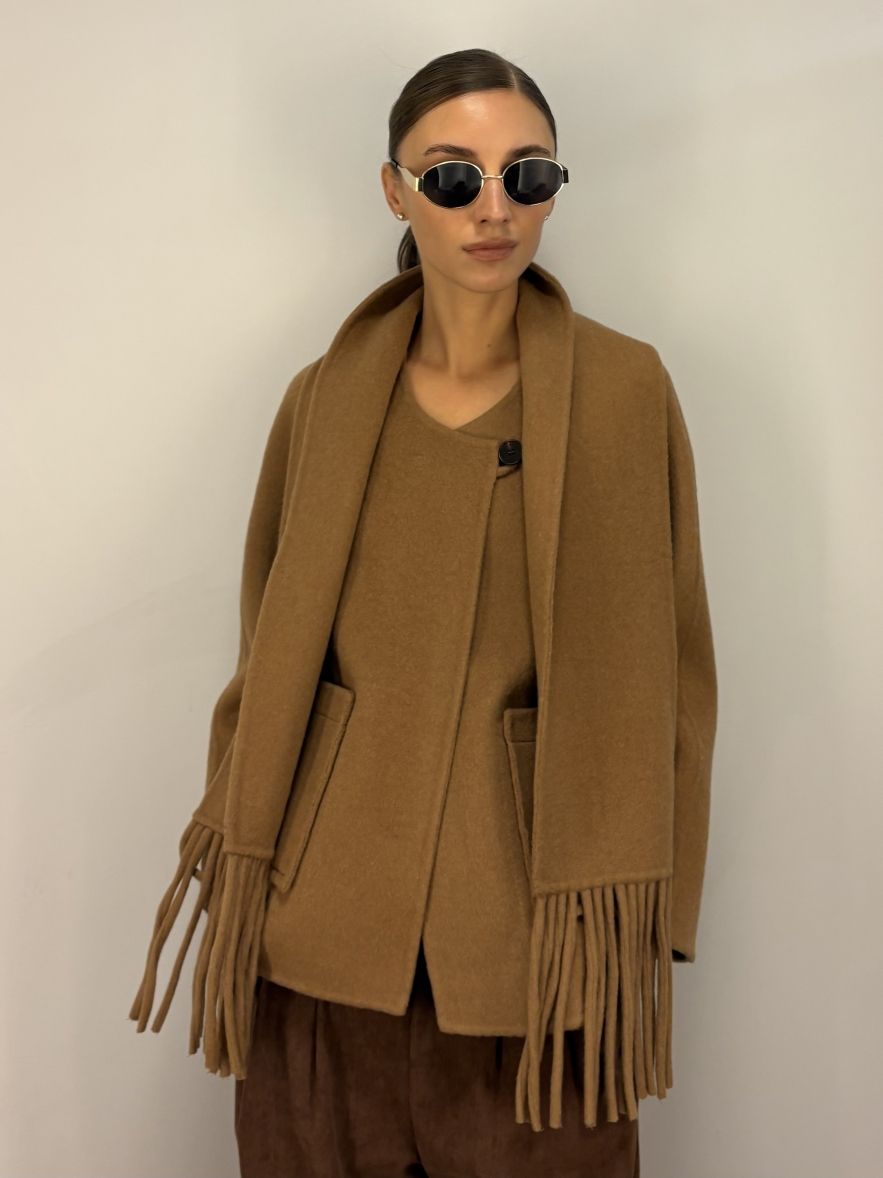 Kurtko płaszczyk wełniany camelowy karmelowy 100% Wełna z osobnym szalem w komplecie