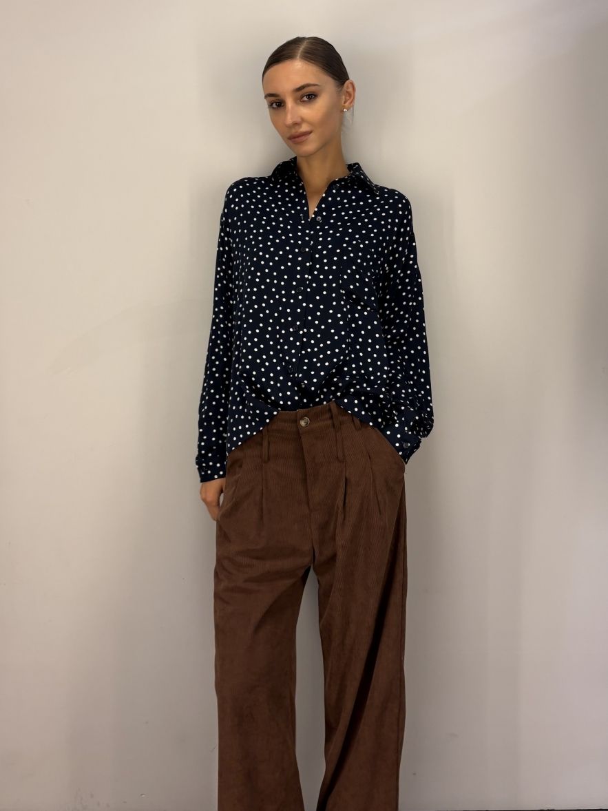 Koszula oversize My Style granatowa w białe groszki 100% wiskoza