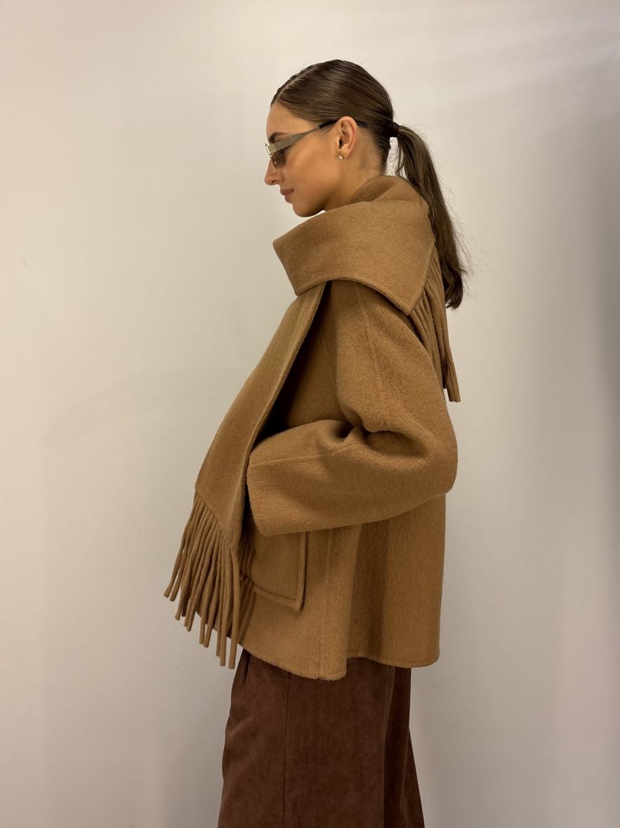 Kurtko płaszczyk wełniany camelowy karmelowy 100% Wełna z osobnym szalem w komplecie