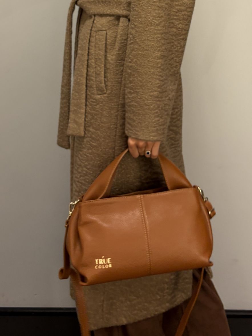 Skórzana camel koniak torebka kuferek 100% skóra naturalna