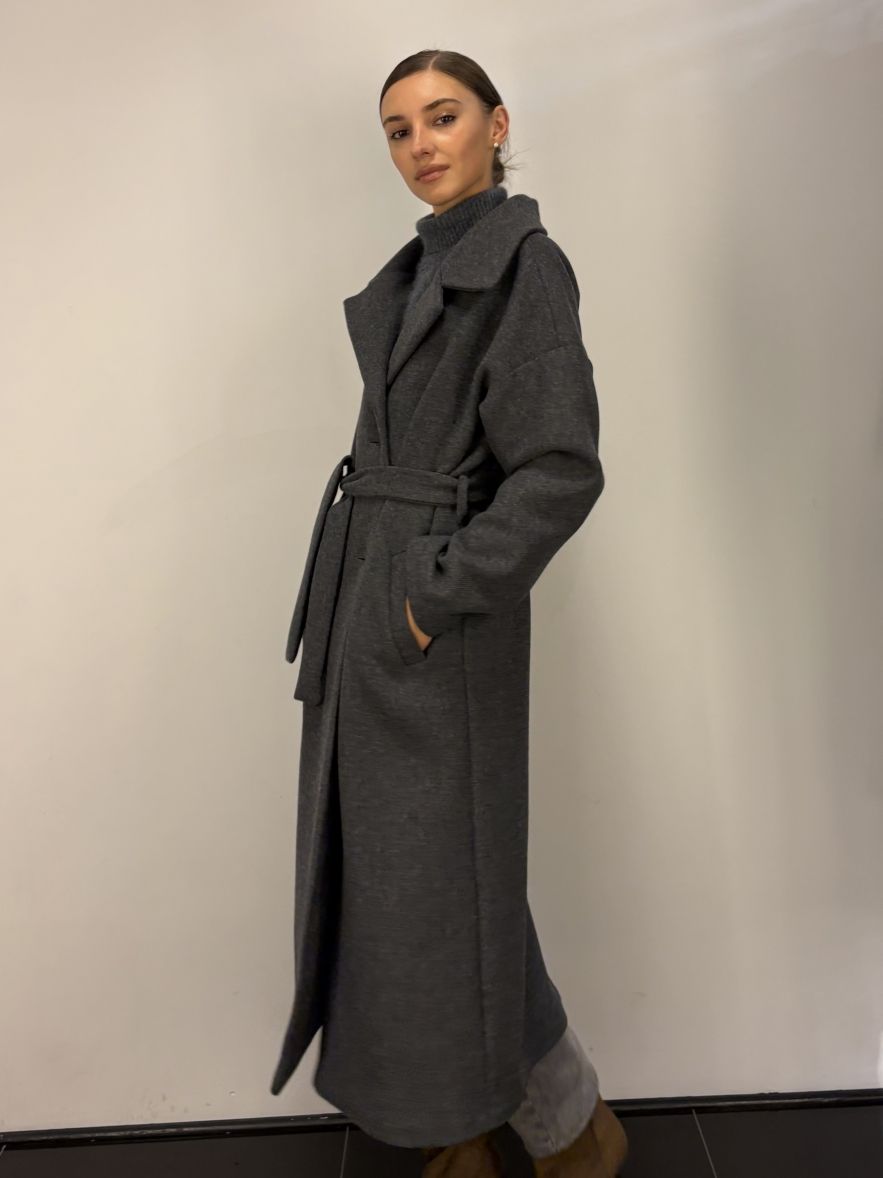 Płaszcz szary przejściowy wełniany maxi oversize Kind of Magic 100% wełna