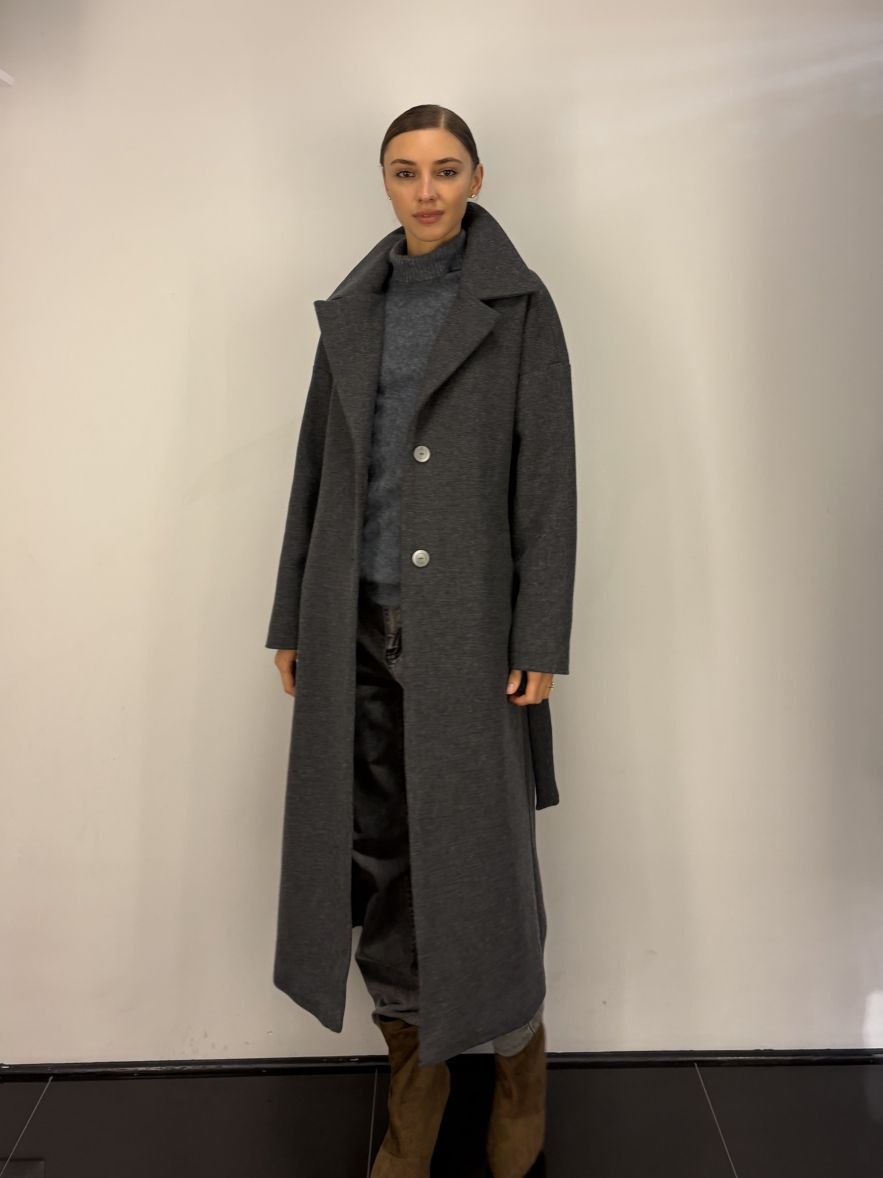 Płaszcz szary przejściowy wełniany maxi oversize Kind of Magic 100% wełna