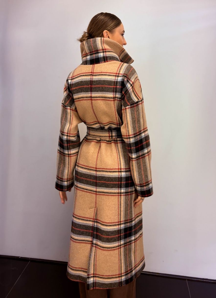 Gruby wełniany zimowy płaszcz w kratę wełna 100%