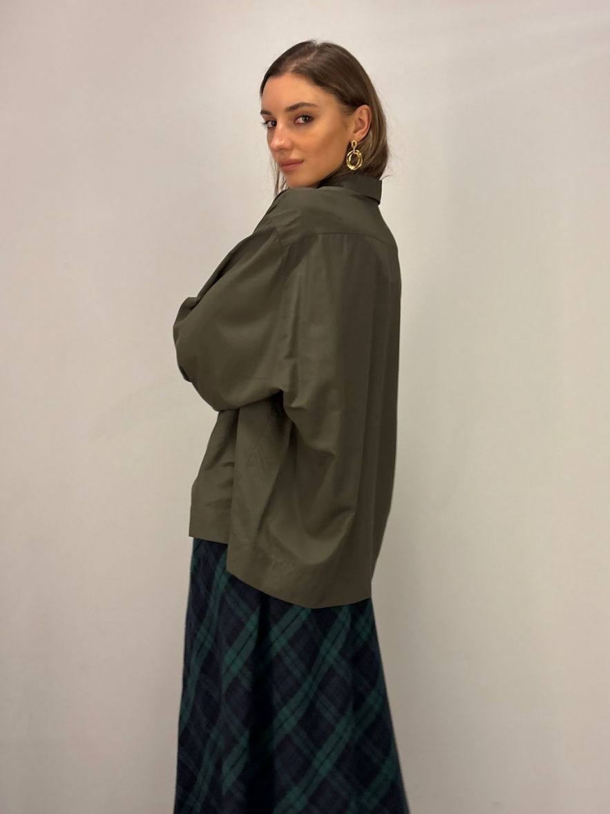 Zielono-granatowa spódnica maxi w kratę z wełną