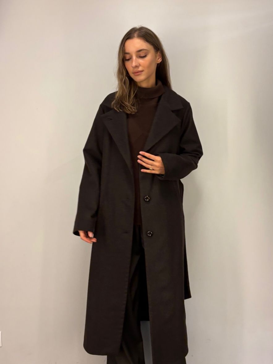 Płaszcz wełniany ciepła czekolada wąski wyszczuplający DREAM