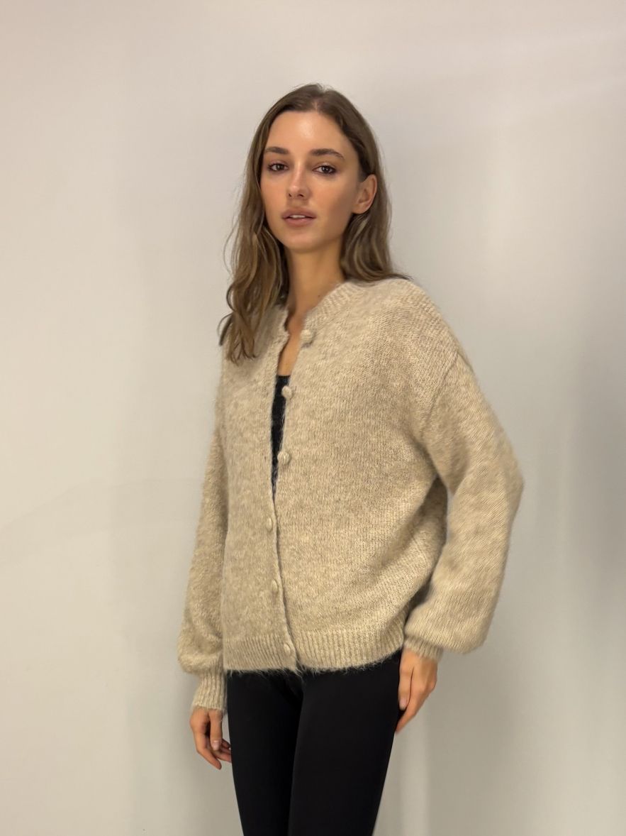 Rozpinany sweter kardigan wełna 100% beż melanż