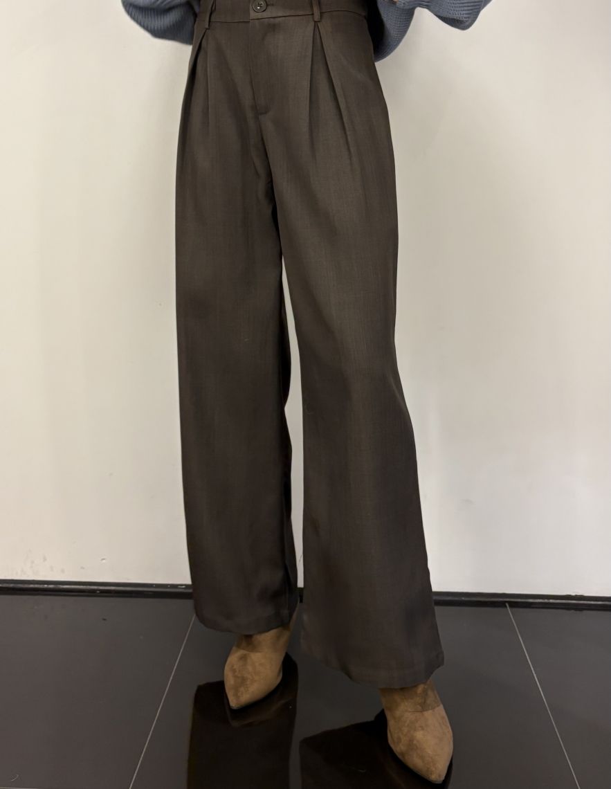 Szerokie spodnie palazzo z zakładkami z suwakiem w ciemnym brązowym melanżu 