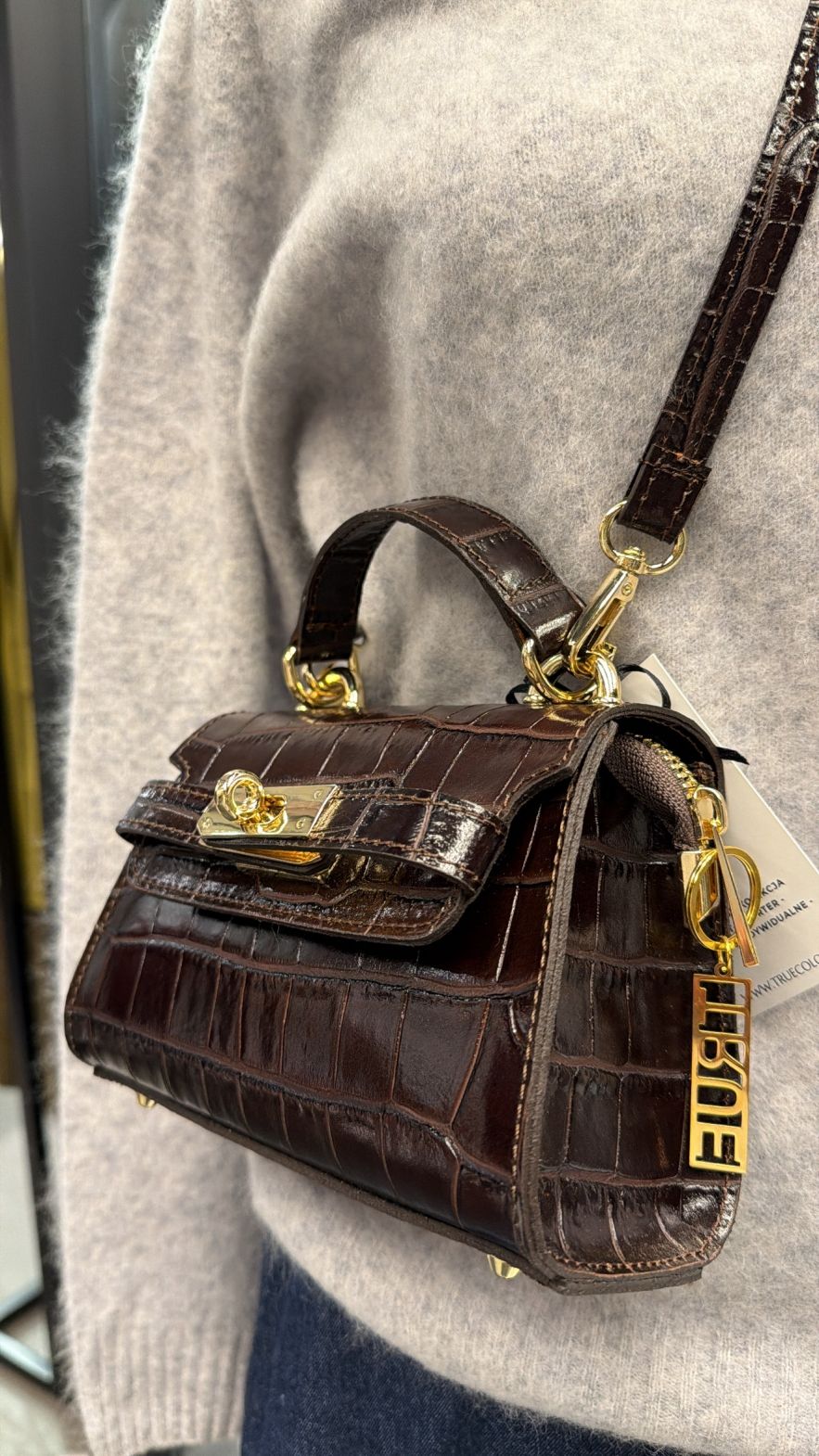 Skórzana mała torebka a la krokodyl 100% skóra naturalna włoska