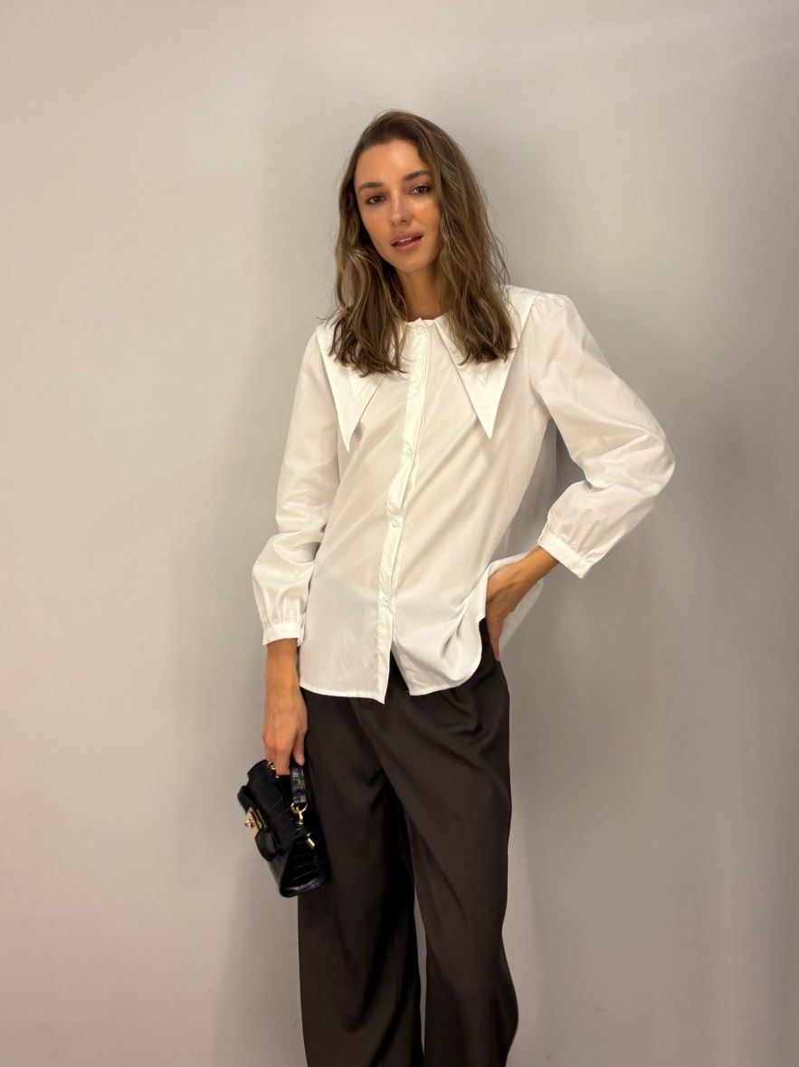 Nowa bawełniana 100% Koszula z mocno wydłużonym podwójnym kołnierzykiem