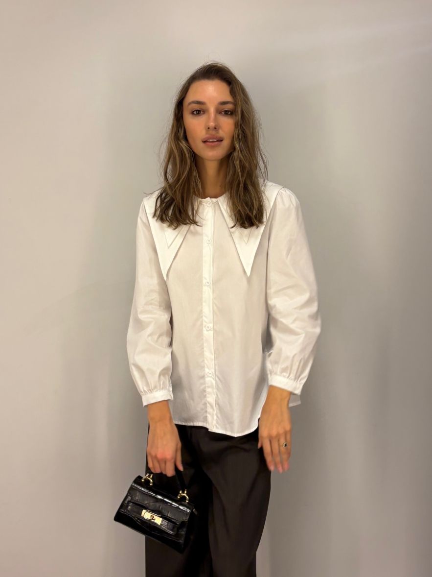 Nowa bawełniana 100% Koszula z mocno wydłużonym podwójnym kołnierzykiem