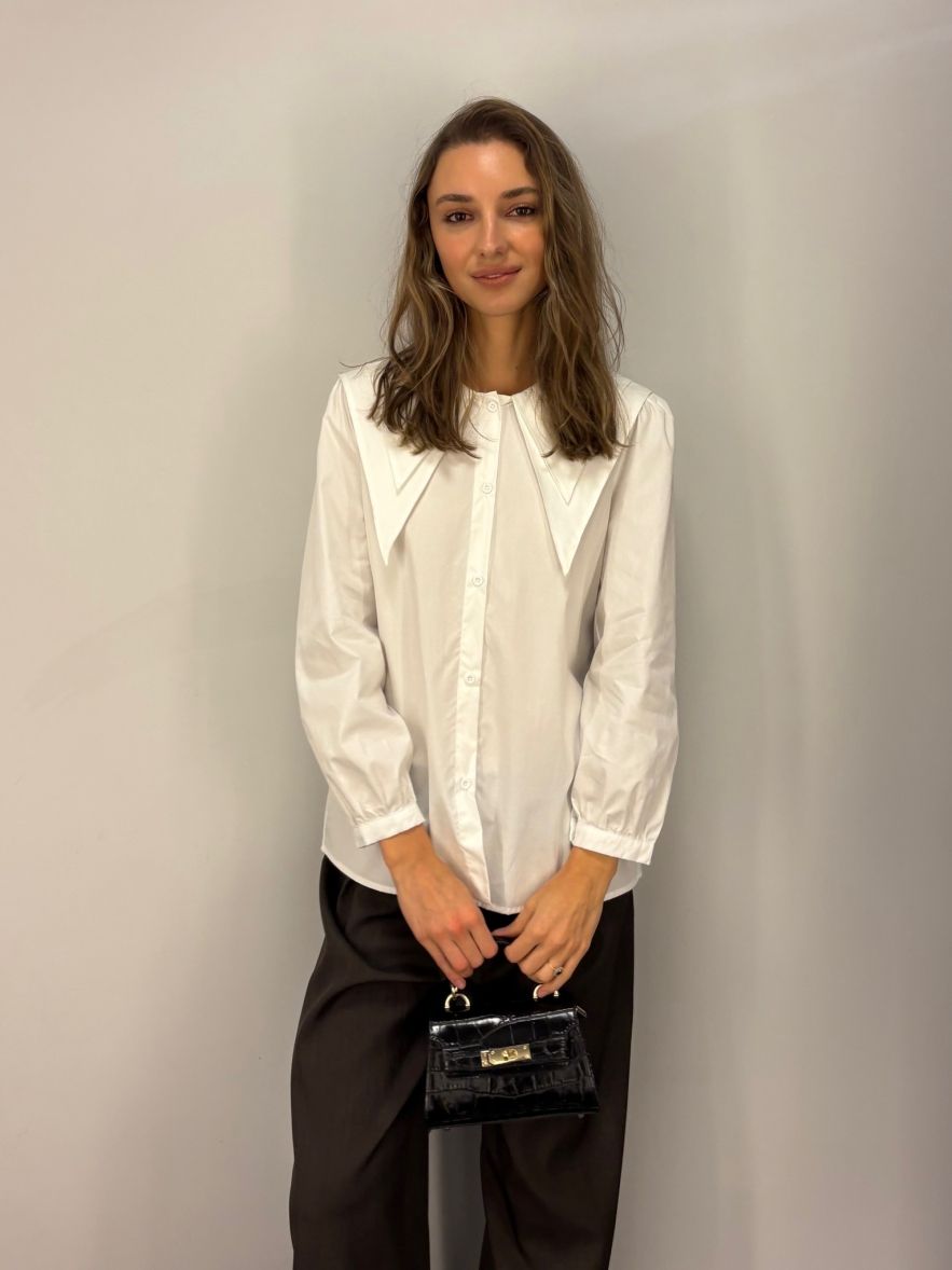 Nowa bawełniana 100% Koszula z mocno wydłużonym podwójnym kołnierzykiem