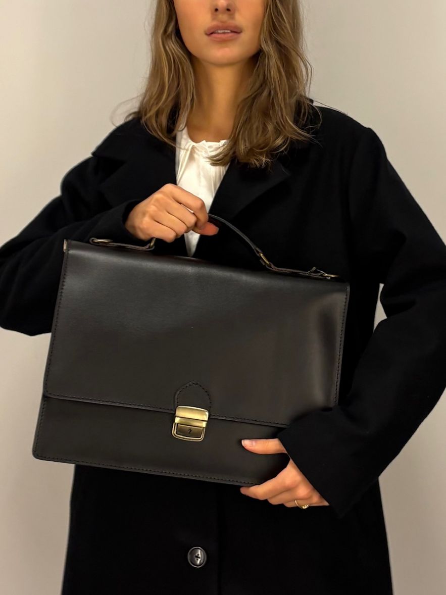 Neseser teczka 100% skóra naturalna koniakowa czarna