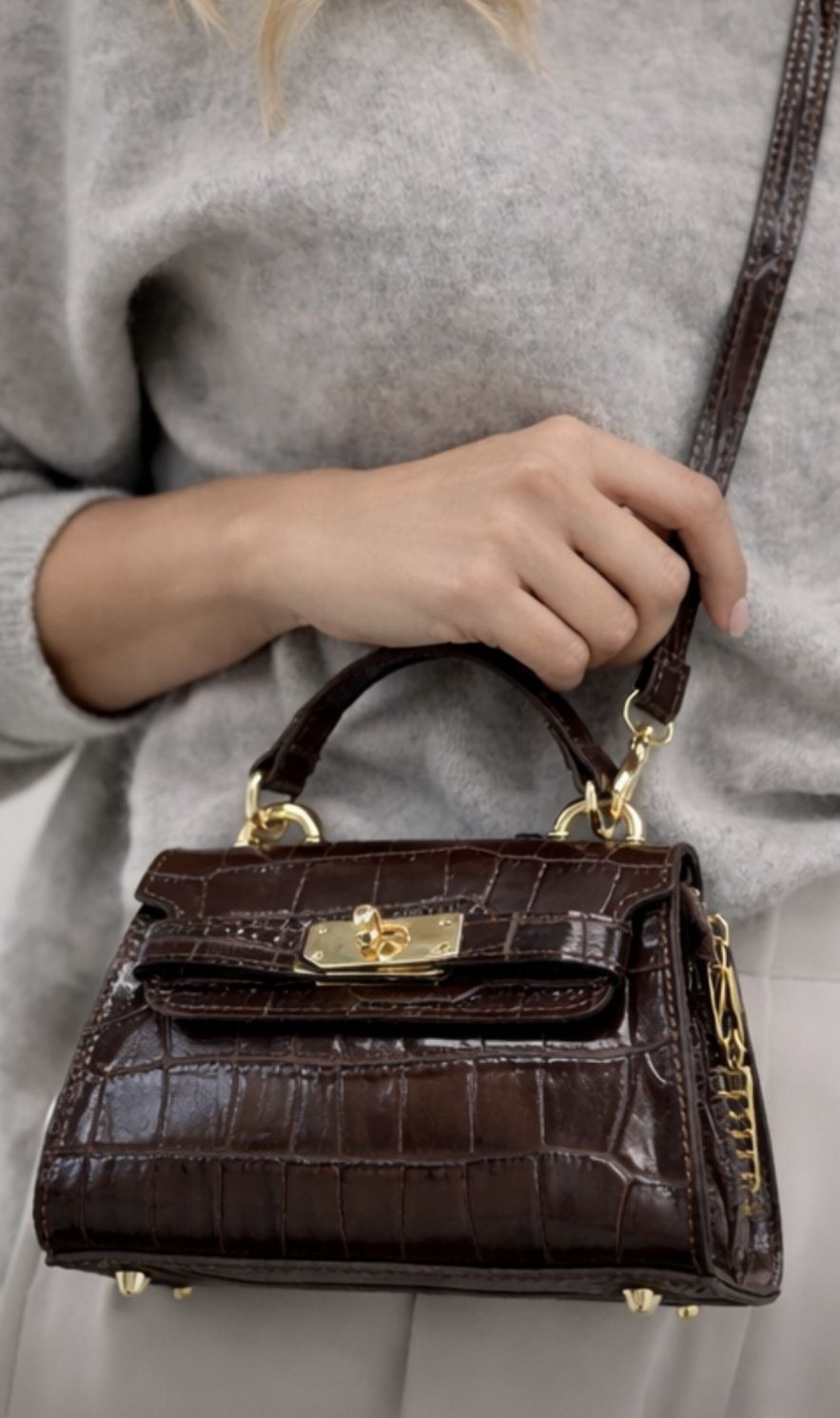 Skórzana mała torebka a la krokodyl 100% skóra naturalna włoska