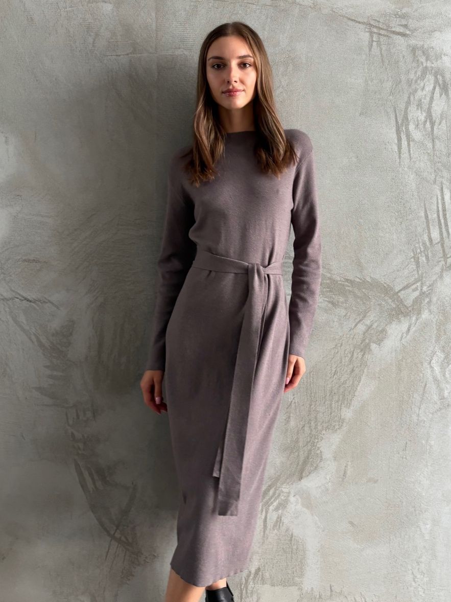 Wiskozowa długa swetrowa ciepła sukienka szaro-lawendowa