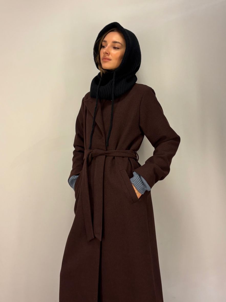 Płaszcz wełniany czekolada burgund wąski wyszczuplający DREAM 