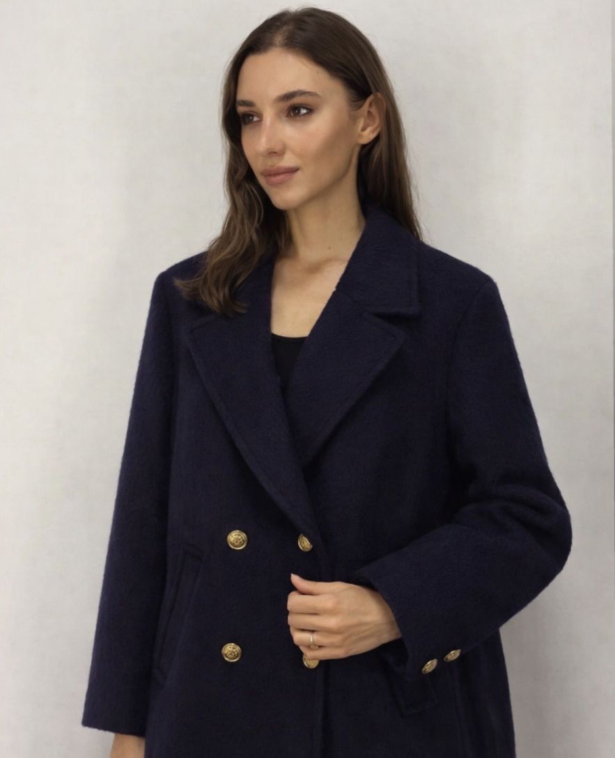 Marynarka granatowa oversize ciepła wełniana narzutka 