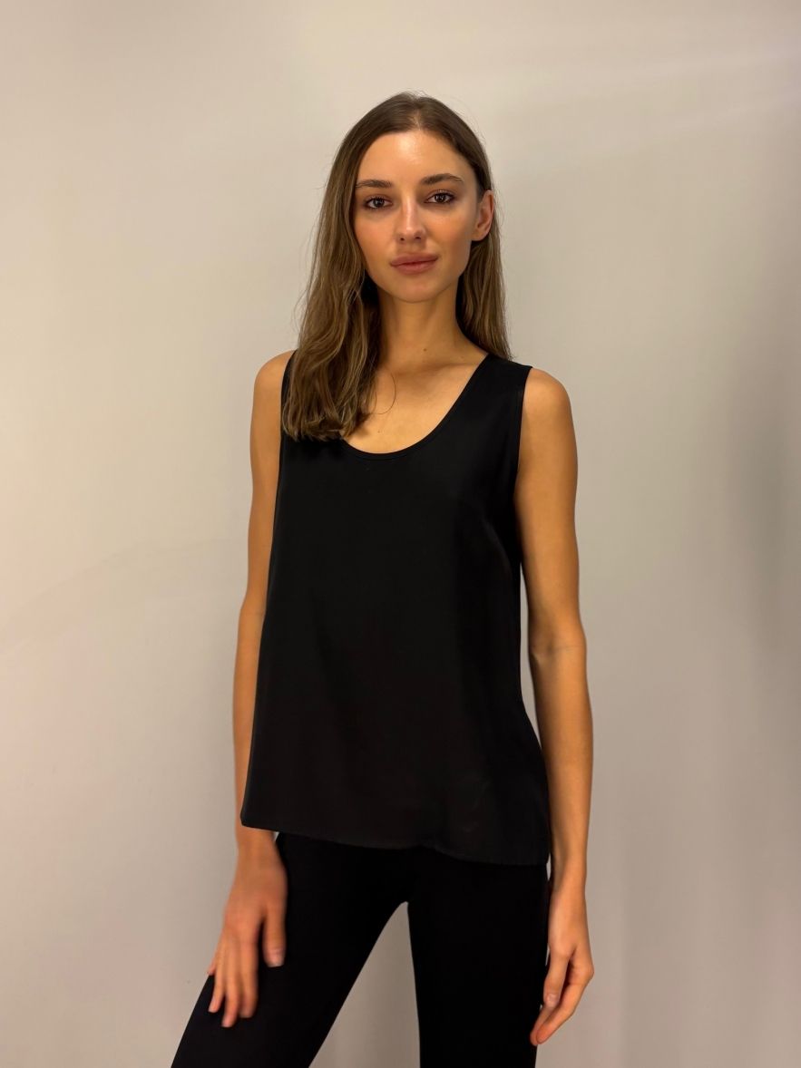 Czarny wiskozowy top bluzka samodzielny lub pod marynarkę