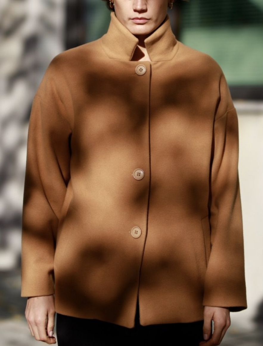 Wełniana Camelowa Beżowa Kurtka Krótki Płaszczyk 100% wełna 