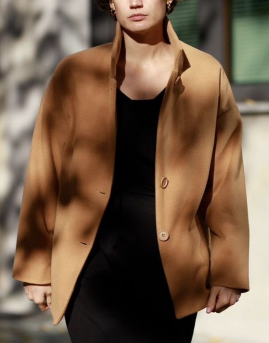 Wełniana Camelowa Beżowa Kurtka Krótki Płaszczyk 100% wełna 