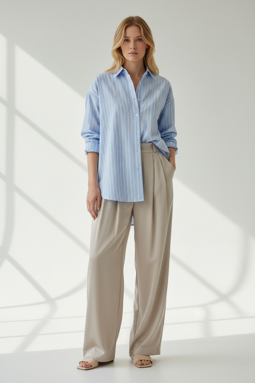 Koszula oversize niebiesko białe paski 