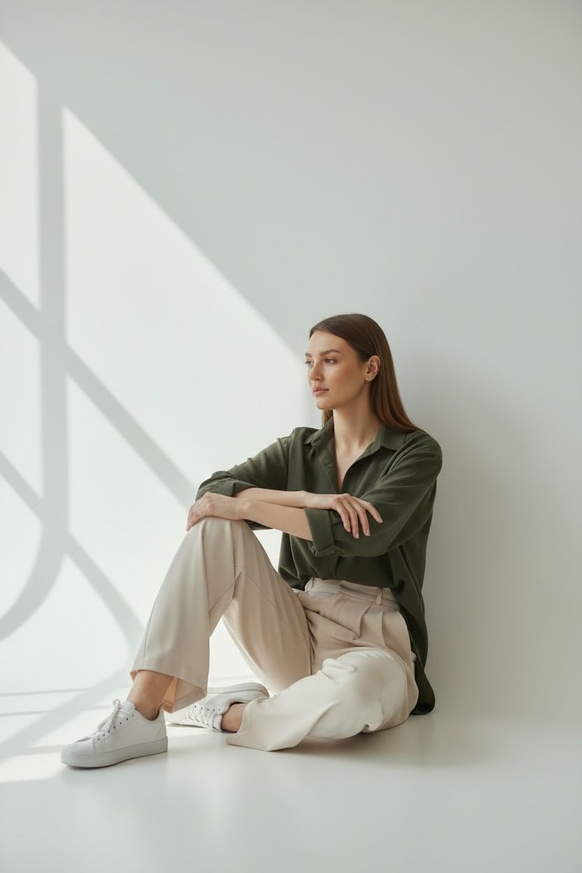 Koszula khaki oversize My Style jedwab/wiskoza