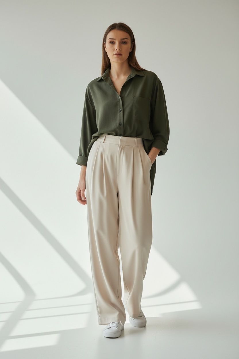 Koszula khaki oversize My Style jedwab/wiskoza