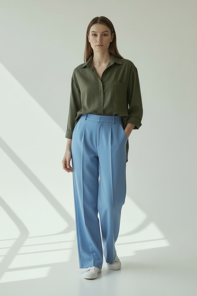 Szerokie spodnie palazzo z zakładkami z suwakiem w błękicie