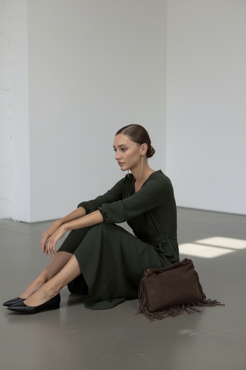 Sukienka maxi 100% wiskoza ciemna zieleń 