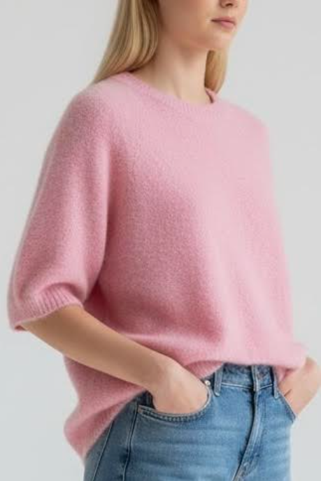 Sweter premium miękki szlachetny skład 100% kaszmir wrzosowy lilia