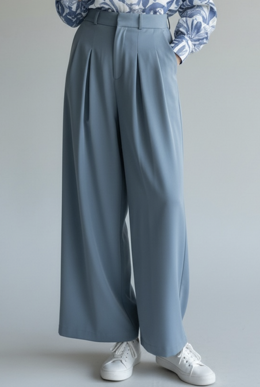 Szerokie spodnie palazzo z zakładkami z suwakiem w błękicie