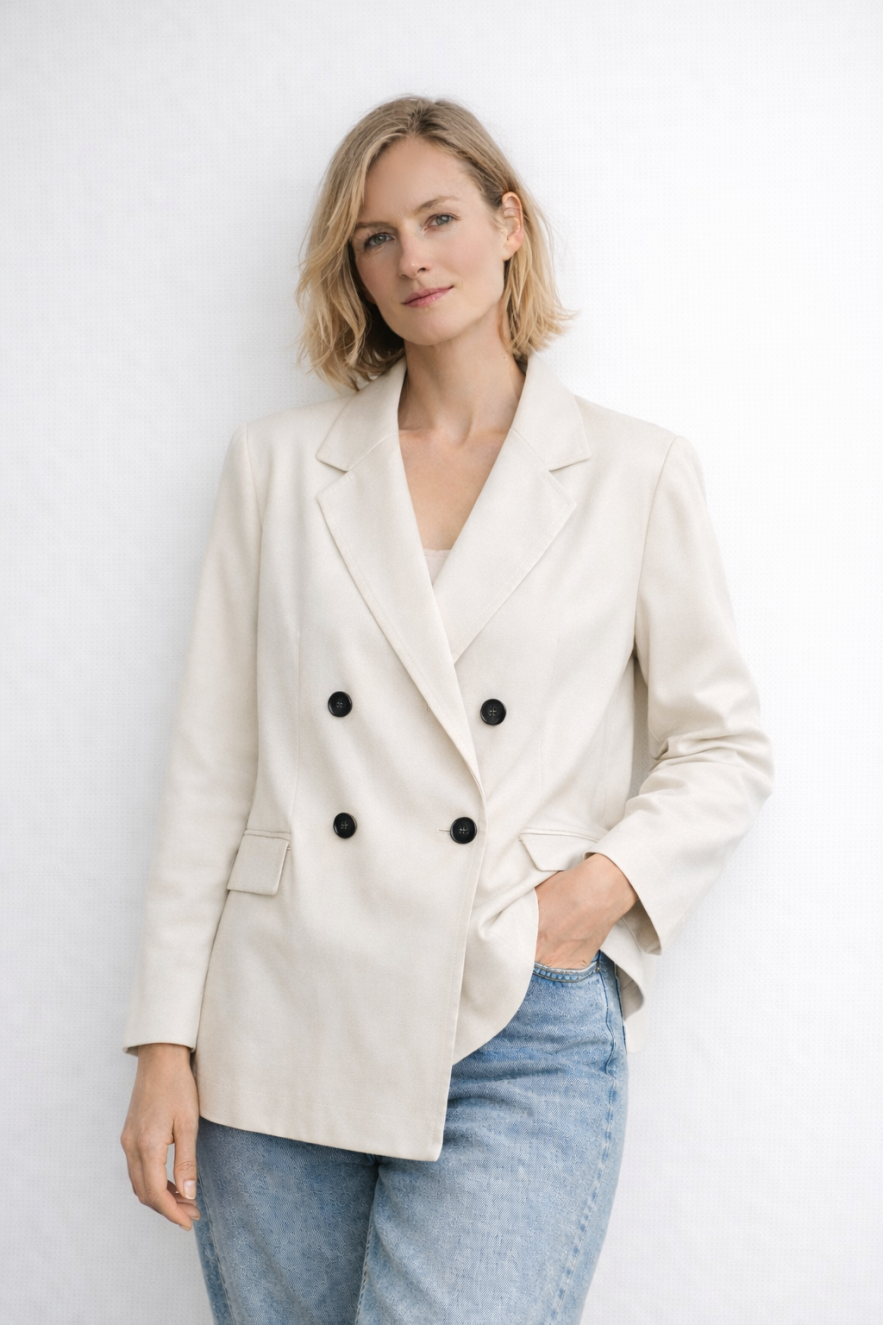 śmietankowa kremowa jasna marynarka bawełna 