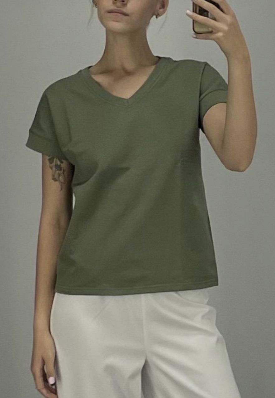 BASIC PREMIUM Zielony Khaki Bawełniany TSHIRT oversize z mięsistej 100% bawełny zielony-khaki
