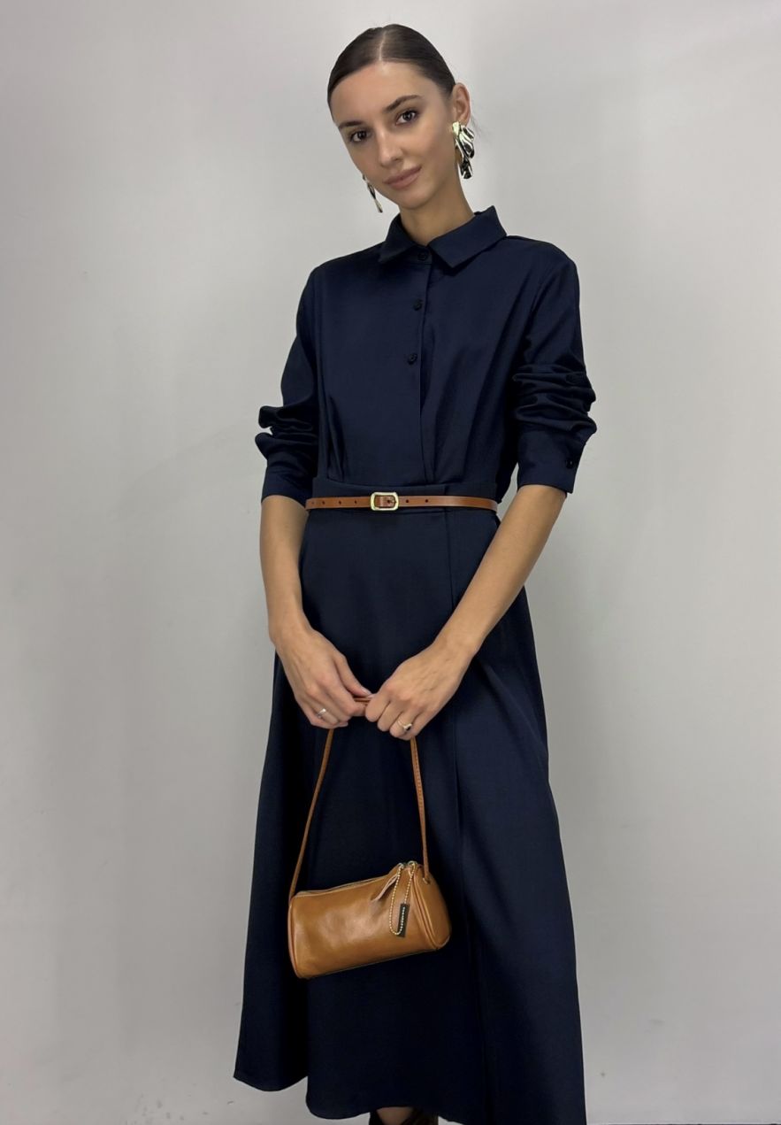 Granatowa bawełniana koszulowa sukienka szmizjerka My Style Deep Navy