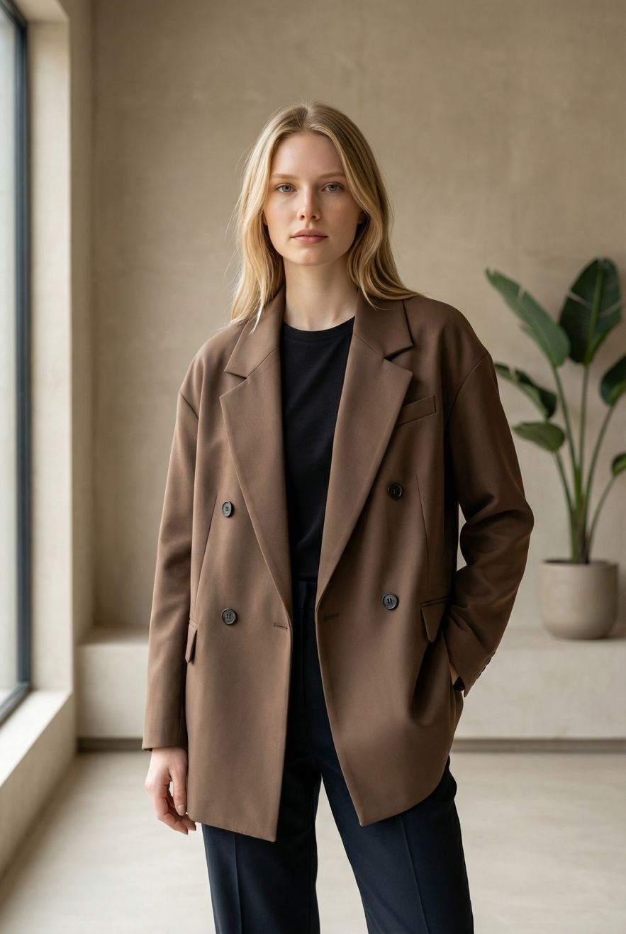 Bawełniany brązowy Marynarko Płaszcz kurtka z podszewką w paski beżowy WIOSNA 2026 