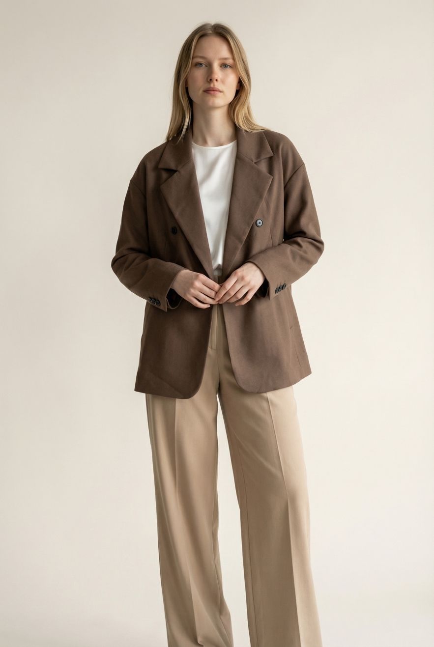 Bawełniany brązowy Marynarko Płaszcz kurtka z podszewką w paski beżowy WIOSNA 2026 