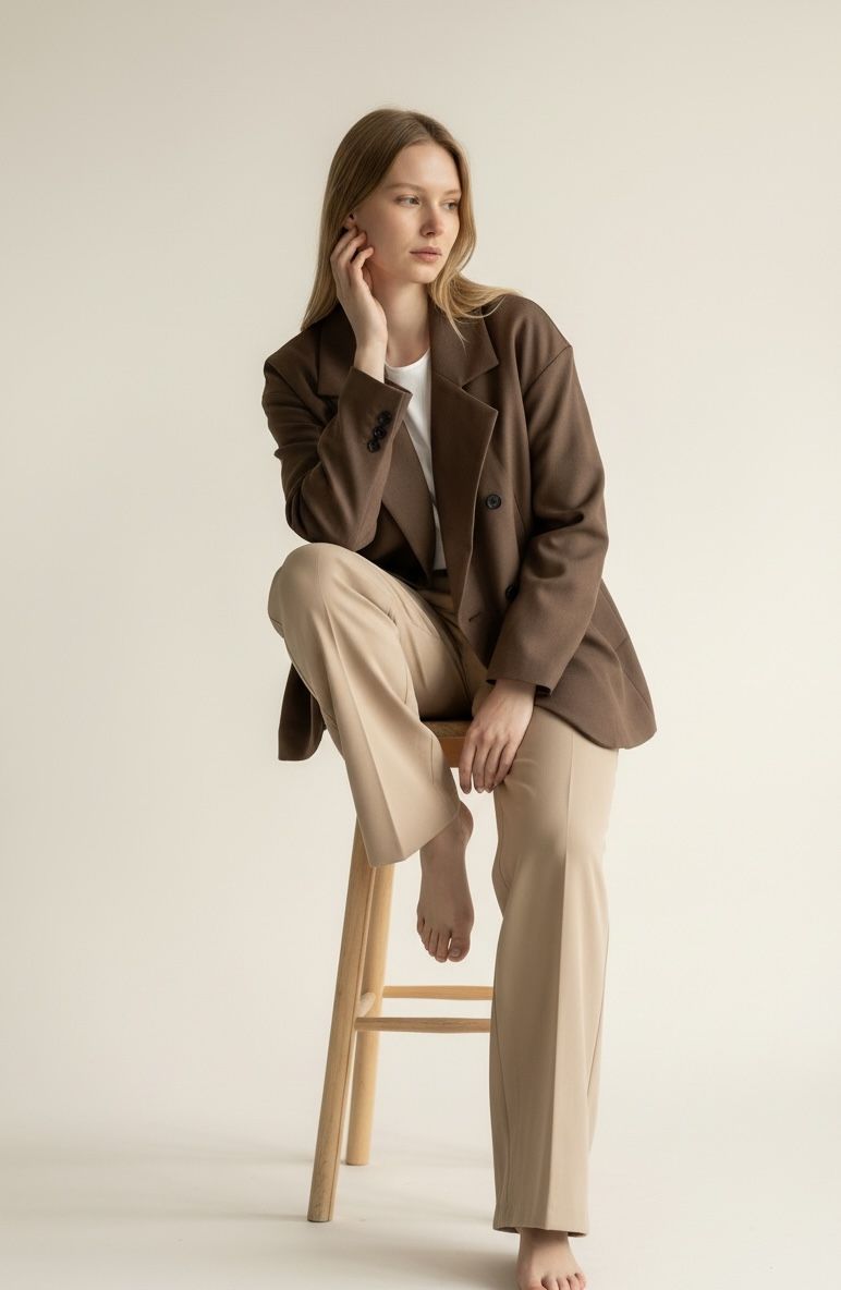 Bawełniany brązowy Marynarko Płaszcz kurtka z podszewką w paski beżowy WIOSNA 2026 