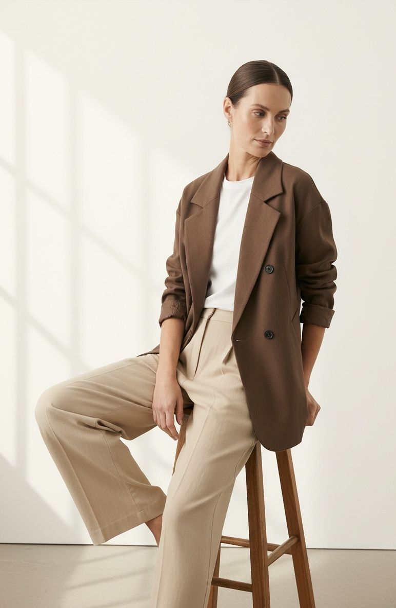 Bawełniany brązowy Marynarko Płaszcz kurtka z podszewką w paski beżowy WIOSNA 2026 