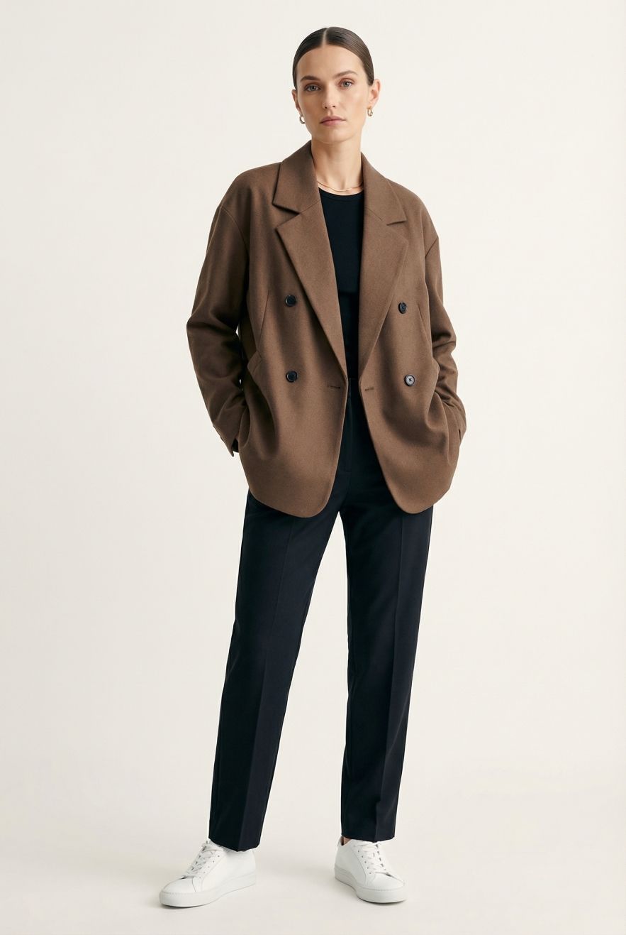 Bawełniany brązowy Marynarko Płaszcz kurtka z podszewką w paski beżowy WIOSNA 2026 