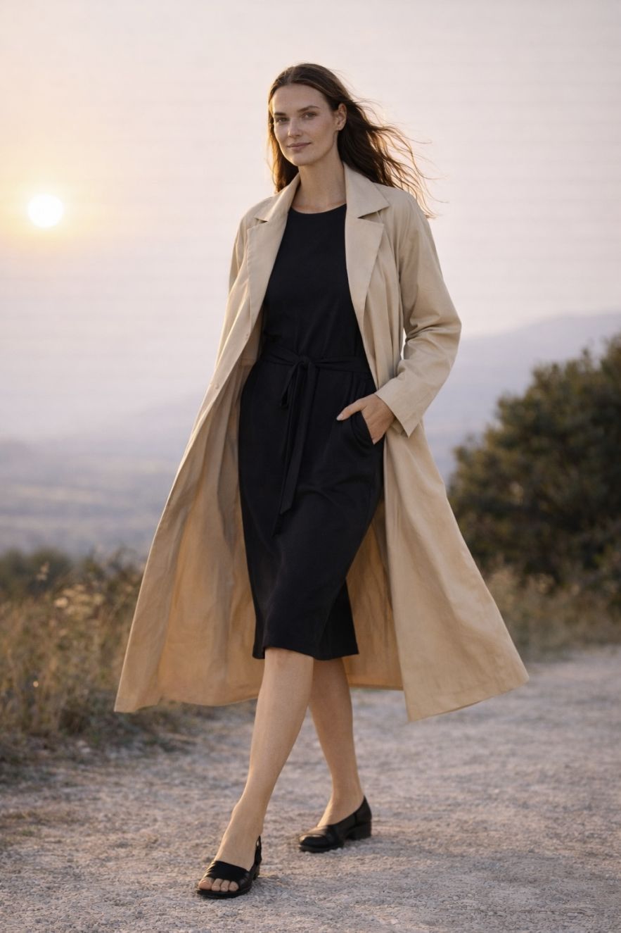 Beżowy bawełniany płaszcz prochowiec trencz KIND OF MAGIC unisex chłodny beż 