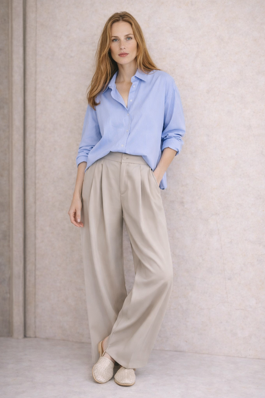 Bawełniano wiskozowe beżowe spodnie szerokie palazzo kuloty off white  z suwakiem