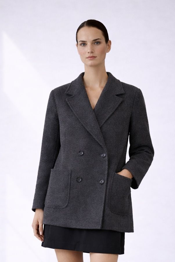 Wełniana oversize kurtka krótki płaszcz ciemny szary 100% wełna 