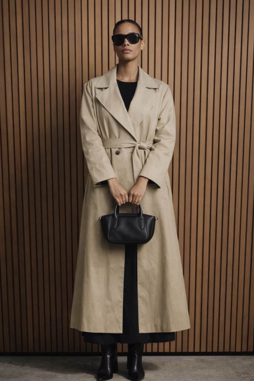 BAWEŁNIANY płaszcz trench na wiosnę jasny beż