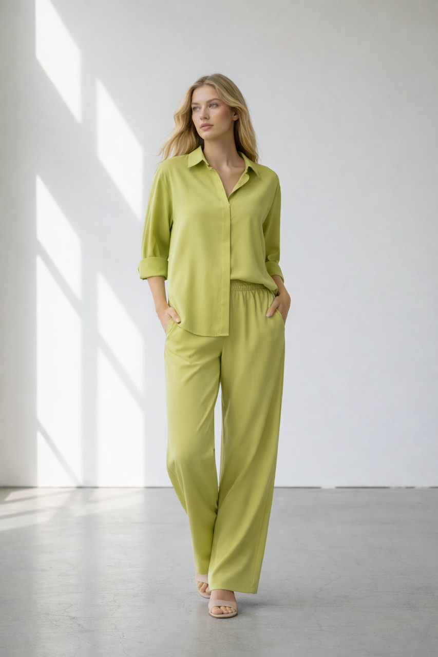 Limonkowy komplet koszula i spodnie 